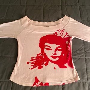 Vintage H&M  Boat Neck Graphic Print Top